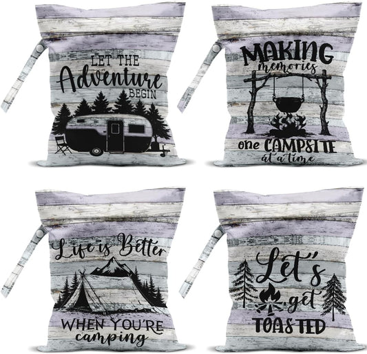4 Pack Camping Wet Bag Waterproof Reusable Wet Dry Bag for Swimsuit Diaper Travel Beach Pool Toiletries Funny Novelty Gifts for Campers Camping Accessories for Rv Camper Mommy Mama Birthday Christmas