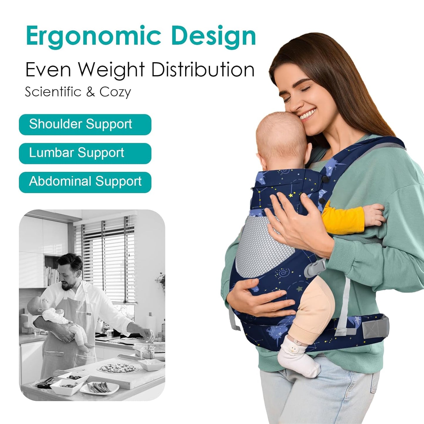 Unicorn Infant Baby Front Carrier, Toddler Body Carrier, 7-66 Lbs Ergonomic Design, Lumbar Support, Lightweight Baby Chest Carriers (3-36 Months)