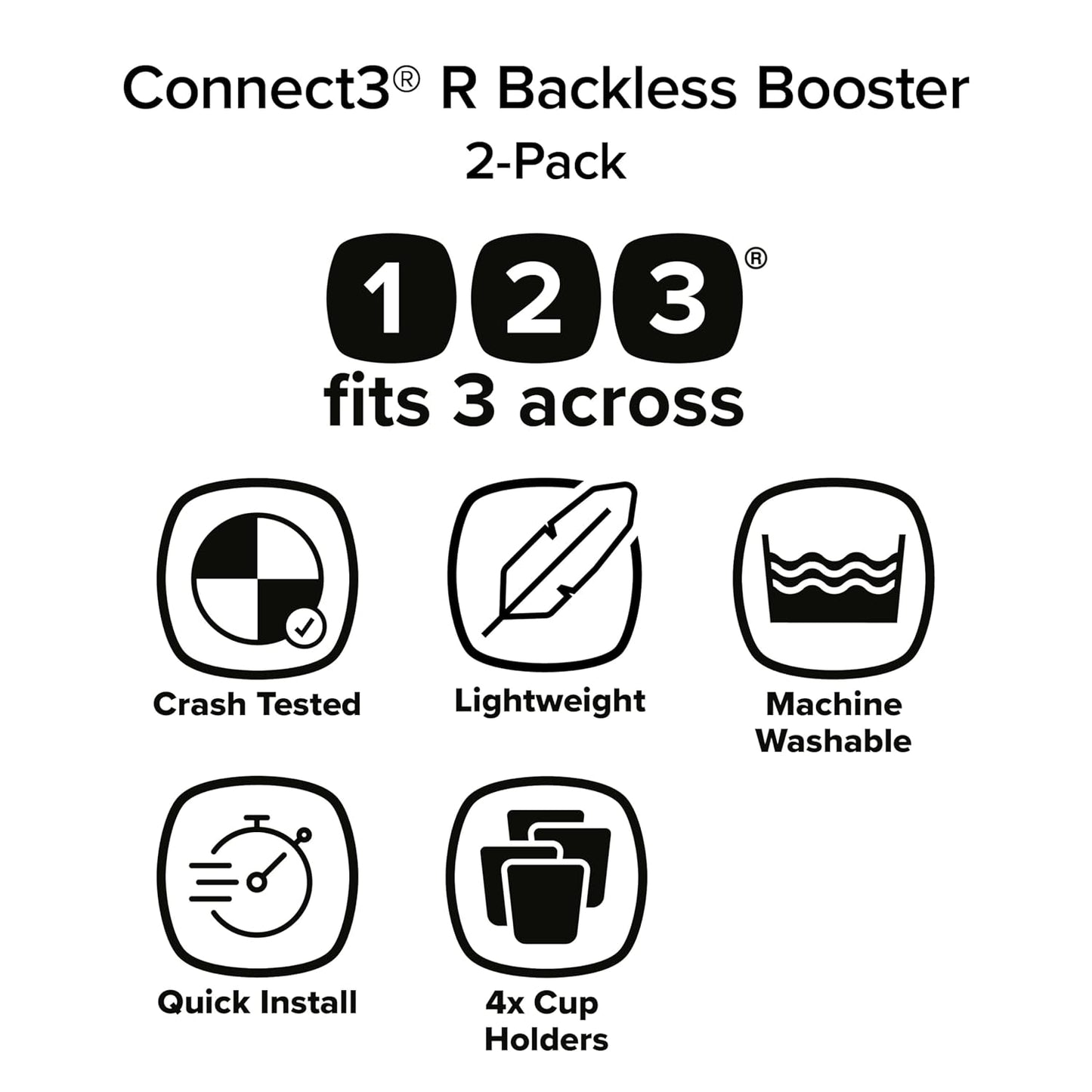 Diono Connect3 R Backless Booster Pack of 2, Slim Fit 3-Across in Many Mid-Sized Sedans and SUVs, for Children from 40-120 lbs., Lightweight with Cupholder, Blue Surge