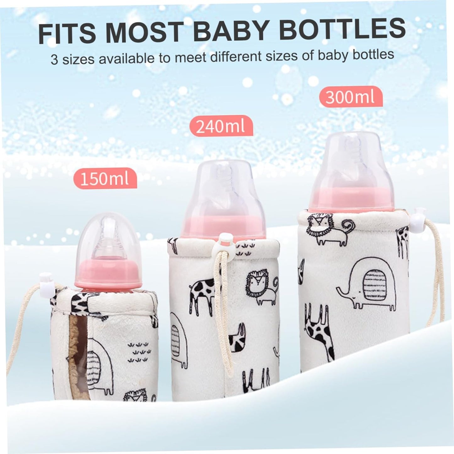 3Pcs Baby Bottle Warmer Bag, 150ml/240ml/300ml Insulated Travel Bottle Warmer with Drawstring, Portable Thickened Baby Bottle Warmer for Home, Travel Bottle Warmer