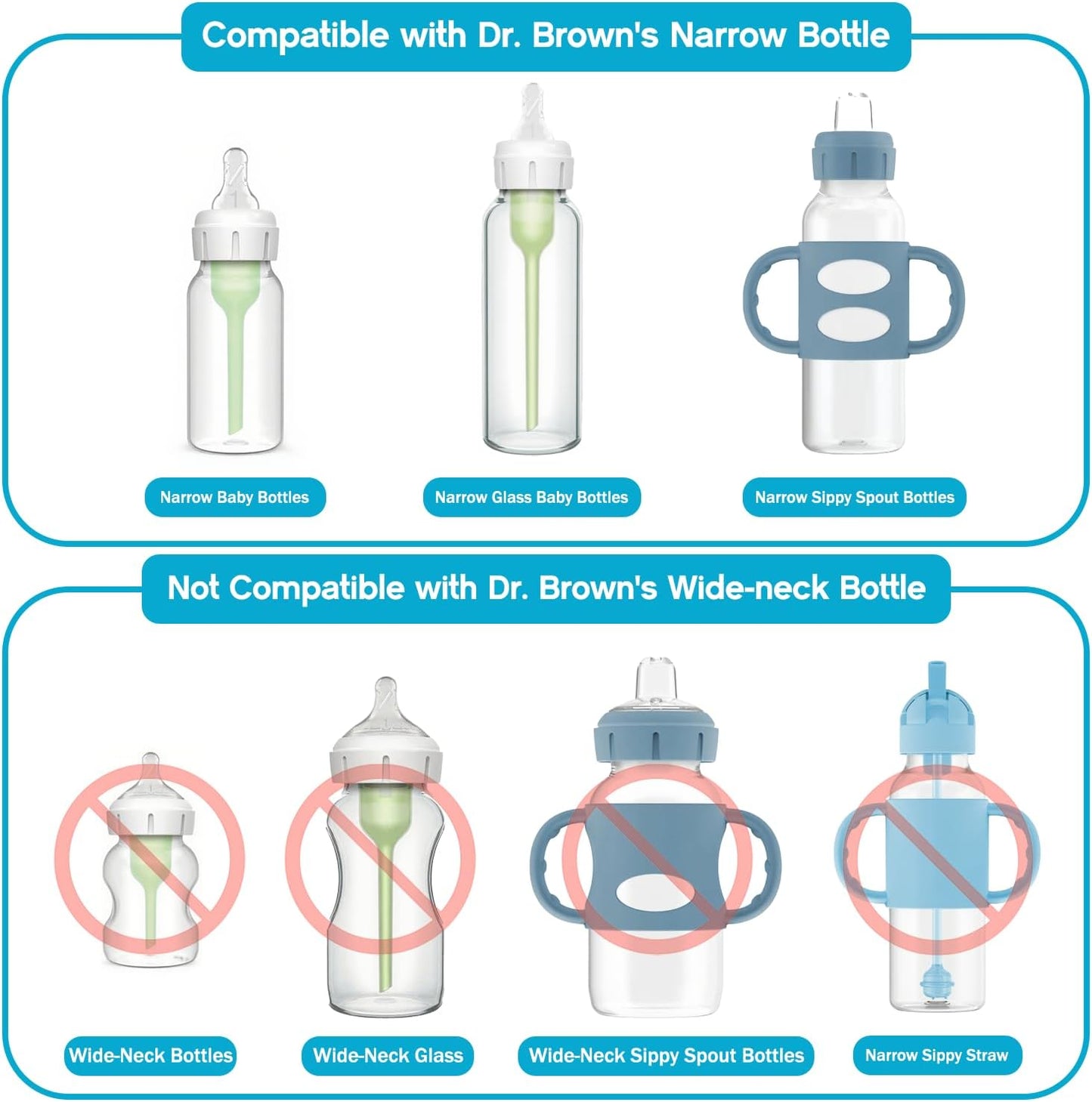 Sippy Straw Nipple for Dr. Brown's Narrow Baby Bottle & Glass Bottles and Narrow Sippy Spout Bottles,Leak-Proof Replacement Silicone Bottle Nipple BPA-Free, 8m+, 2 Count