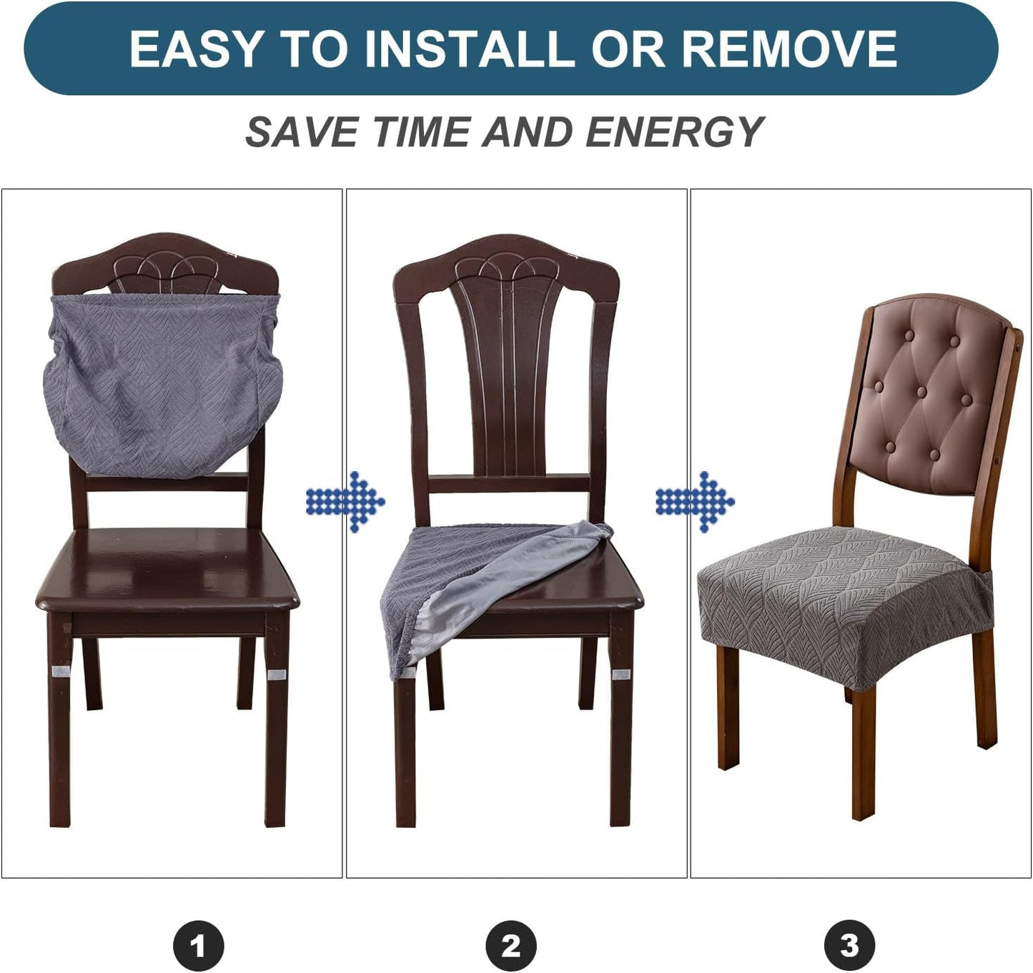 Removable and Washable Seat Covers for Dining Room Chairs Set of 2 - Waterproof Stretch Chair Seat Slipcovers, No Back Covers