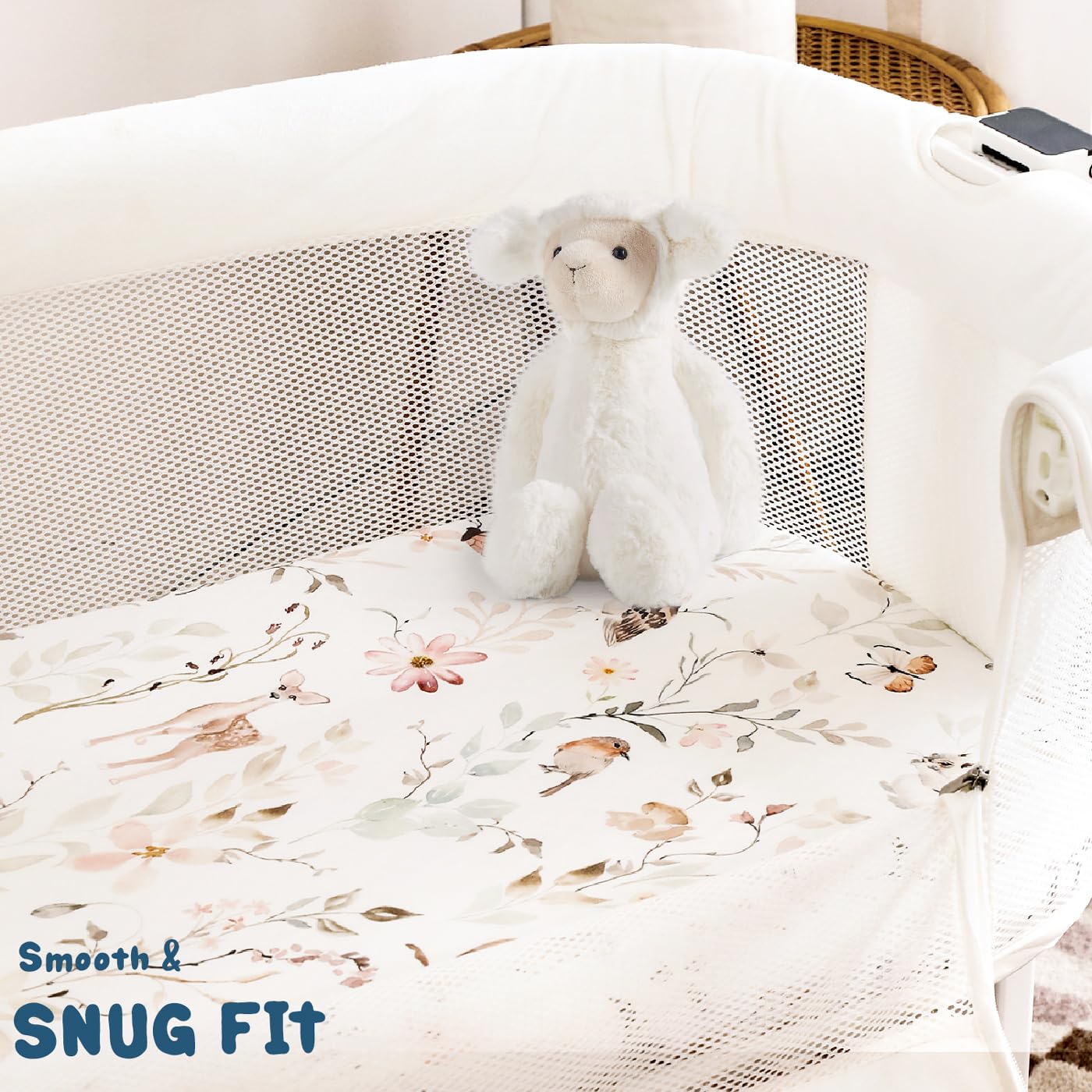 GRSSDER Stretchy Ultra Soft Fitted Bassinet Sheets 3 Pack, Universal Fit for Baby Cradle Moses Basket Oval Rectangle Mattress Safe and Snug, Beautiful Blush Pink Floral Bassinet Sheet for Girls