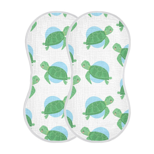 Muslin Baby Burp Cloths Set of 2, Soft Absorbent Sea Turtle Muslin Washcloths, Bibs, Face Towel for Newborn Boys Girls, 22 x 11 Inch