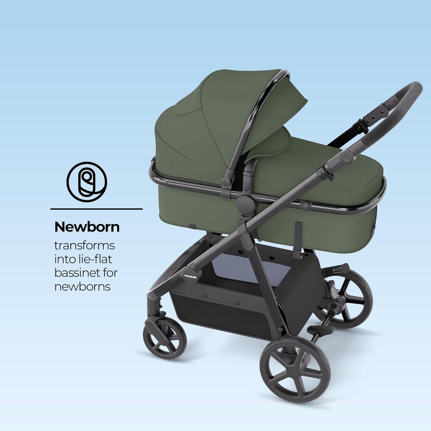 Mompush Meteor2 Baby Stroller 2-in-1 with Newborn Mode, Large Shock-Absorbing Wheels, Car Seat Adapter Included – Full-Size Infant & Toddler Stroller for All-Terrain Family Outings