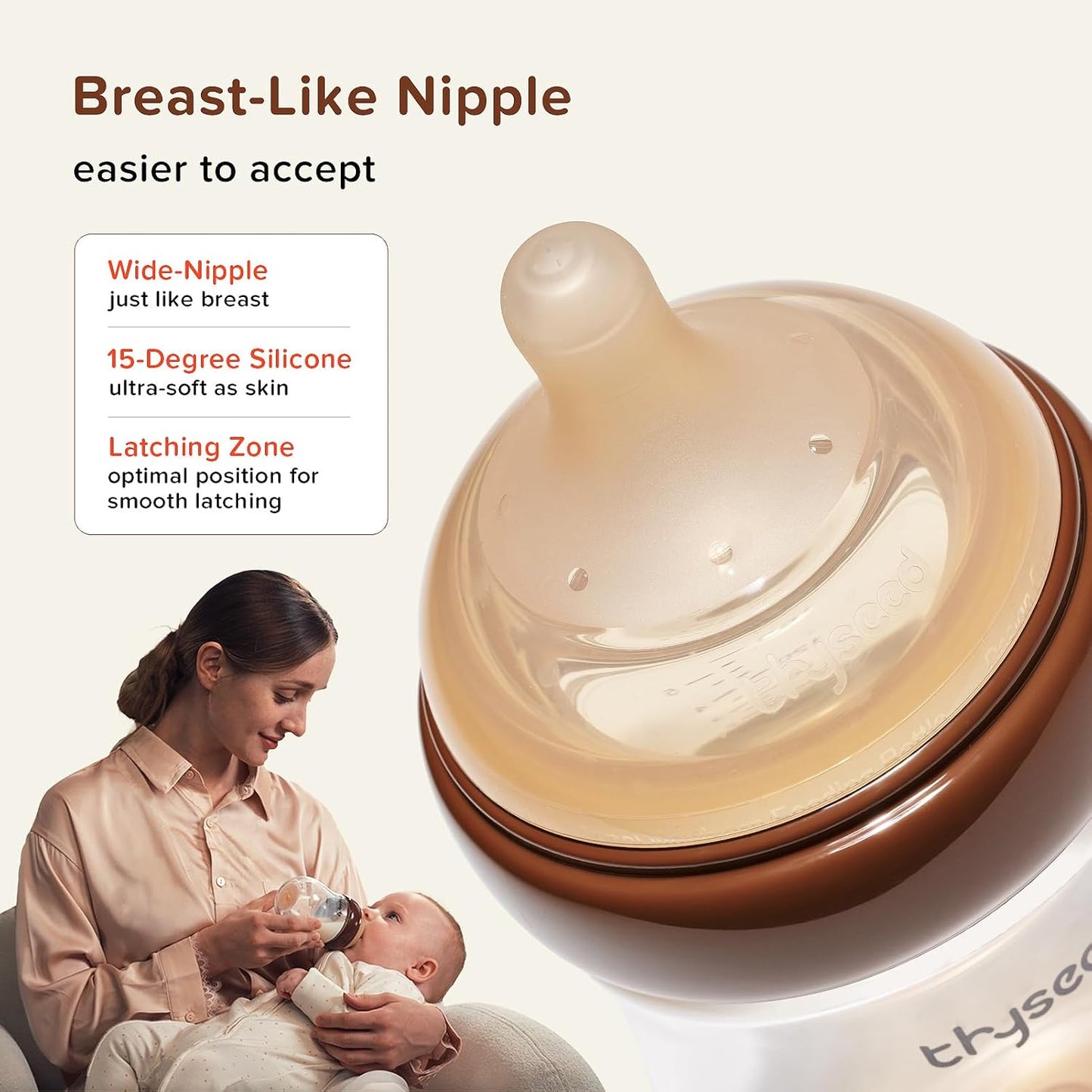 Thyseed PPSU Natural Anti-Colic Baby Bottles | Newborn Breast Like Nursing Bottle for Breastfed Babies with Nipple, (2+ Months 8 Ounce,1 Pack