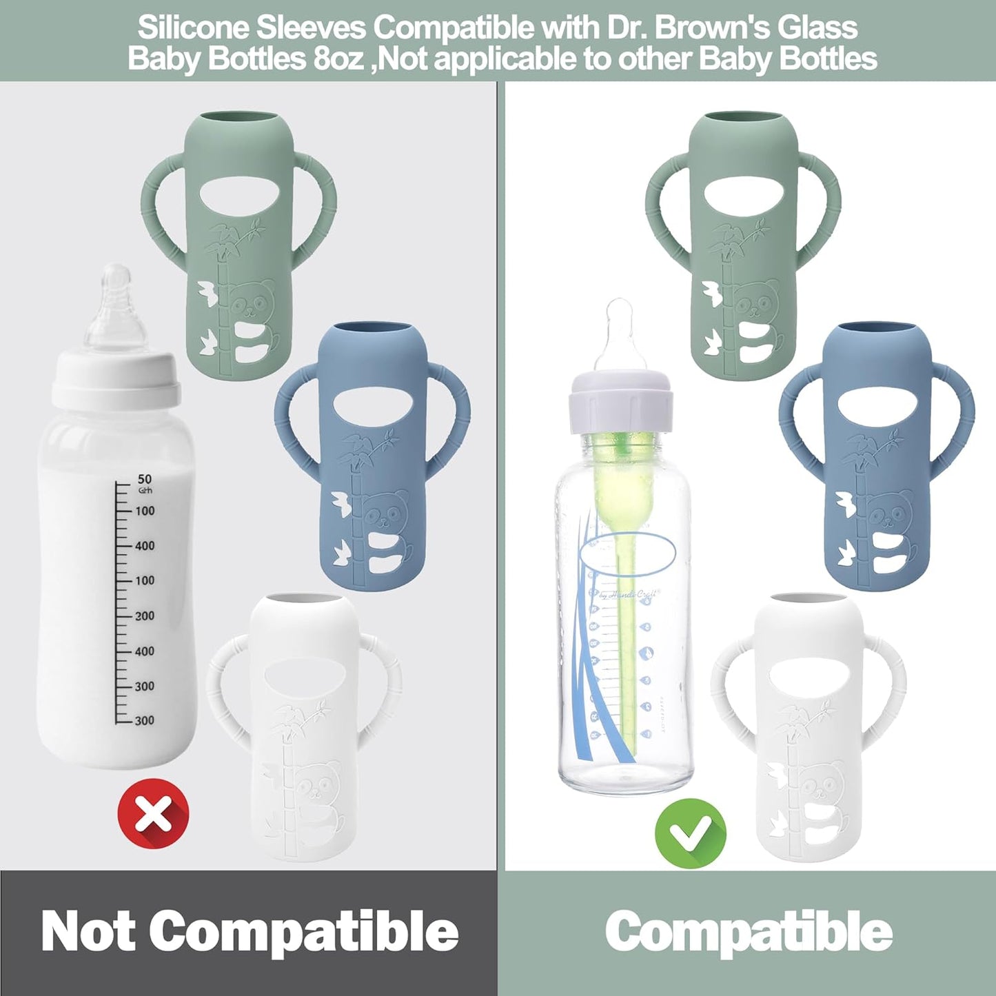 3 Pack Silicone Sleeves for Dr. Brown's Glass Baby Bottles - Drop Protection Baby Bottle Sleeves,Compatible with Dr. Brown's Newborn Glass Bottles,with Silicone Handles,8 oz