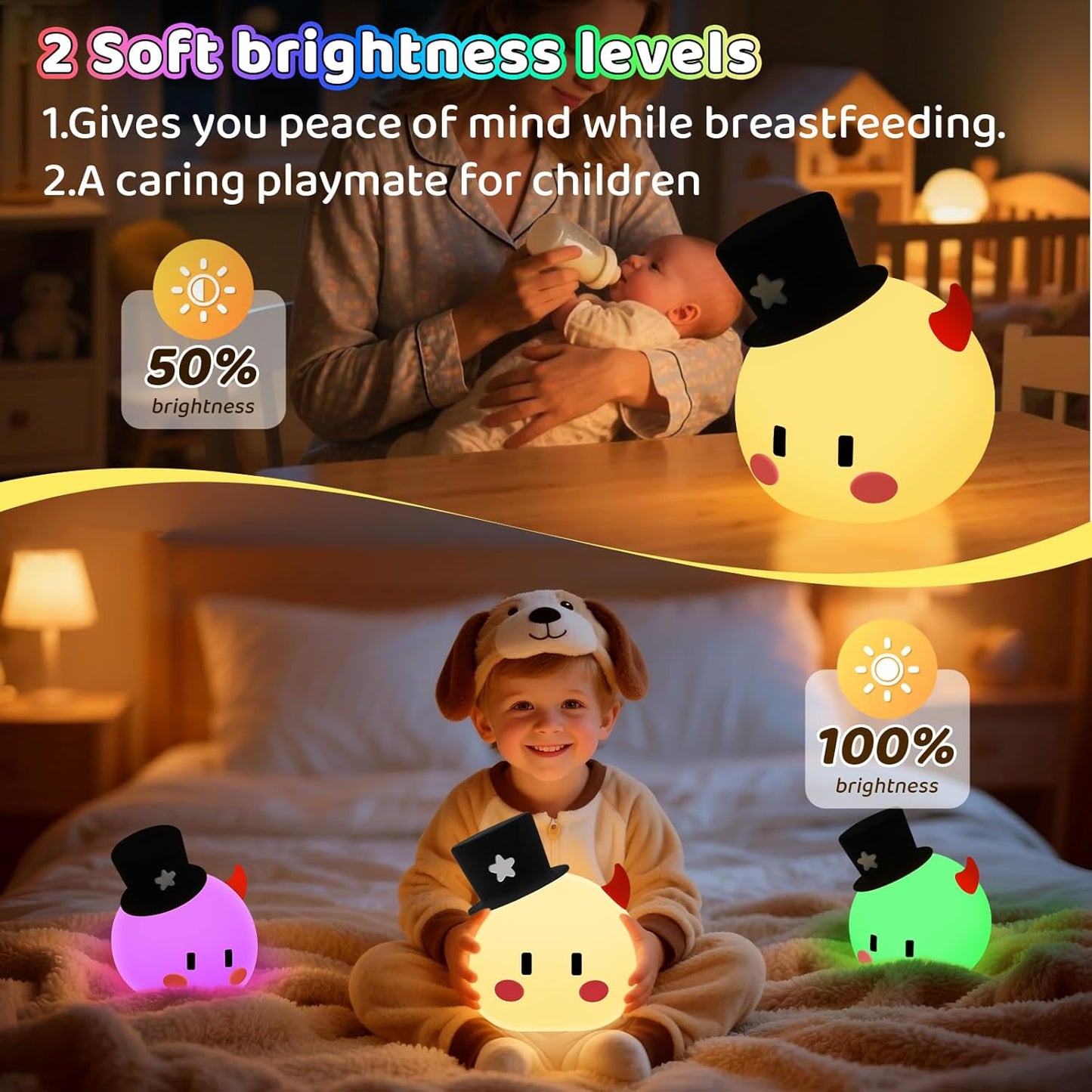 Monster Night Light for Kids Lamp, 8 Color Changing Dimmable Timer Bedside Night Lights, Squishy Silicone Lamp for Boys Girls Baby, Rechargeable Nursery Lamp for Toddler