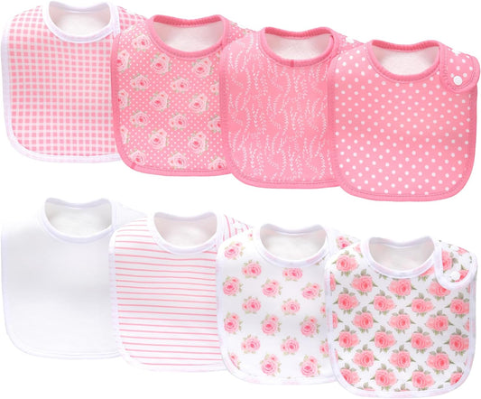 8 Pack Baby Bibs Unisex Adjustable with Snaps Ultra Soft Absorbent Drooling Teething for Boys and Girls