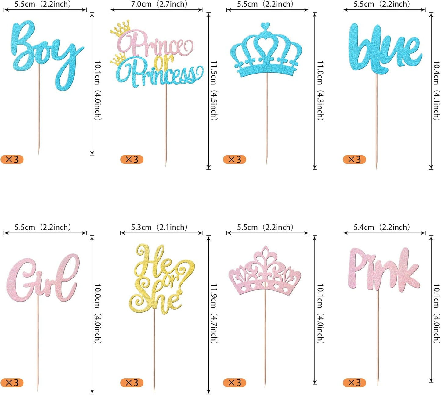 Rsstarxi 24 Pack Boy or Girl Cupcake Toppers Blue or Pink Cupcake Picks Prince or Princess Crown Cake Decoration for He or She Gender Reveal Theme Baby Shower Kids Birthday Party Decorations Supplies