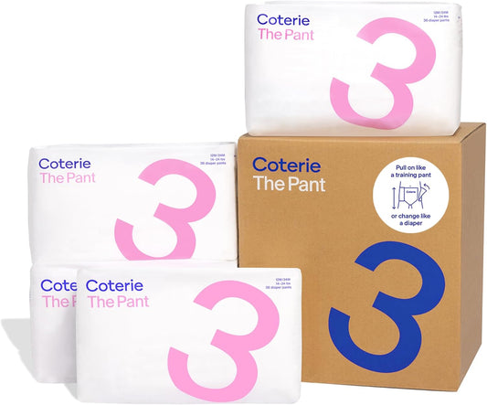 Coterie The Pant, Size 3, Pull Up Style Diapers for Sensitive Skin, Hypoallergenic, Super Absorbent Overnight Leak Protection, 12/24 M (14-24 lbs) 144 Count