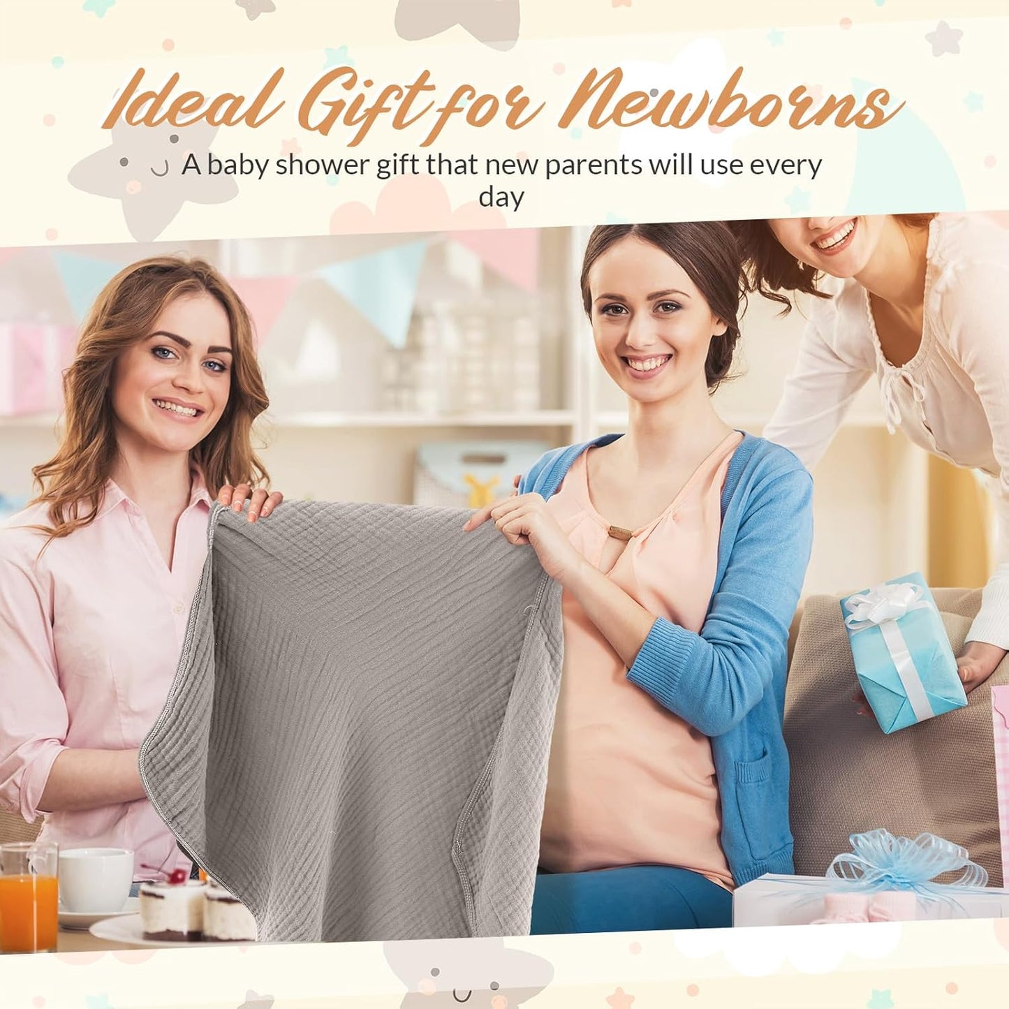 6 Pcs Muslin Hooded Bath Towels Washcloths and Bibs Set, Muslin Cotton Baby Towels Absorbent Hooded Blanket Towel Infant Bibs for Boys Girls Newborn Infant Essentials(Brown, Beige)