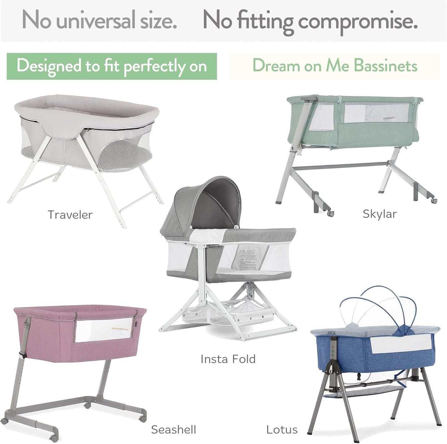Bassinet Fitted Sheets Compatible with Dream on Me Traveler Portable Bassinet & Skylar, Seashell Bedside Sleeper – Snuggly Soft 100% Jersey Cotton – Light + Dark Sage Green – 2 Pack