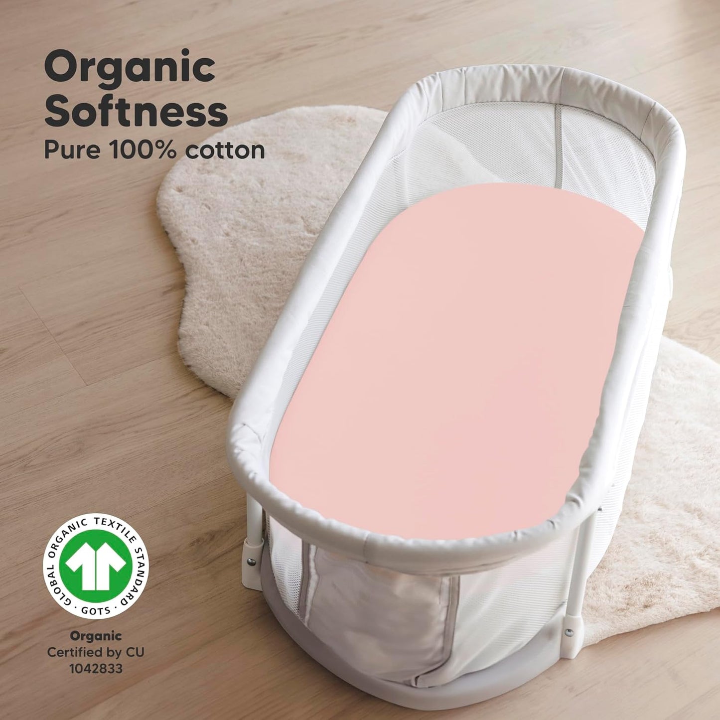 2-Pack Organic Bassinet Sheets for Girls, Boys - 100% Cotton Bassinet Mattress Sheets Compatible with Halo Bassinest Swivel Sleeper, Graco, Baby Delight, Chicco, Unisex Fitted Bassinet Sheets (Rose)