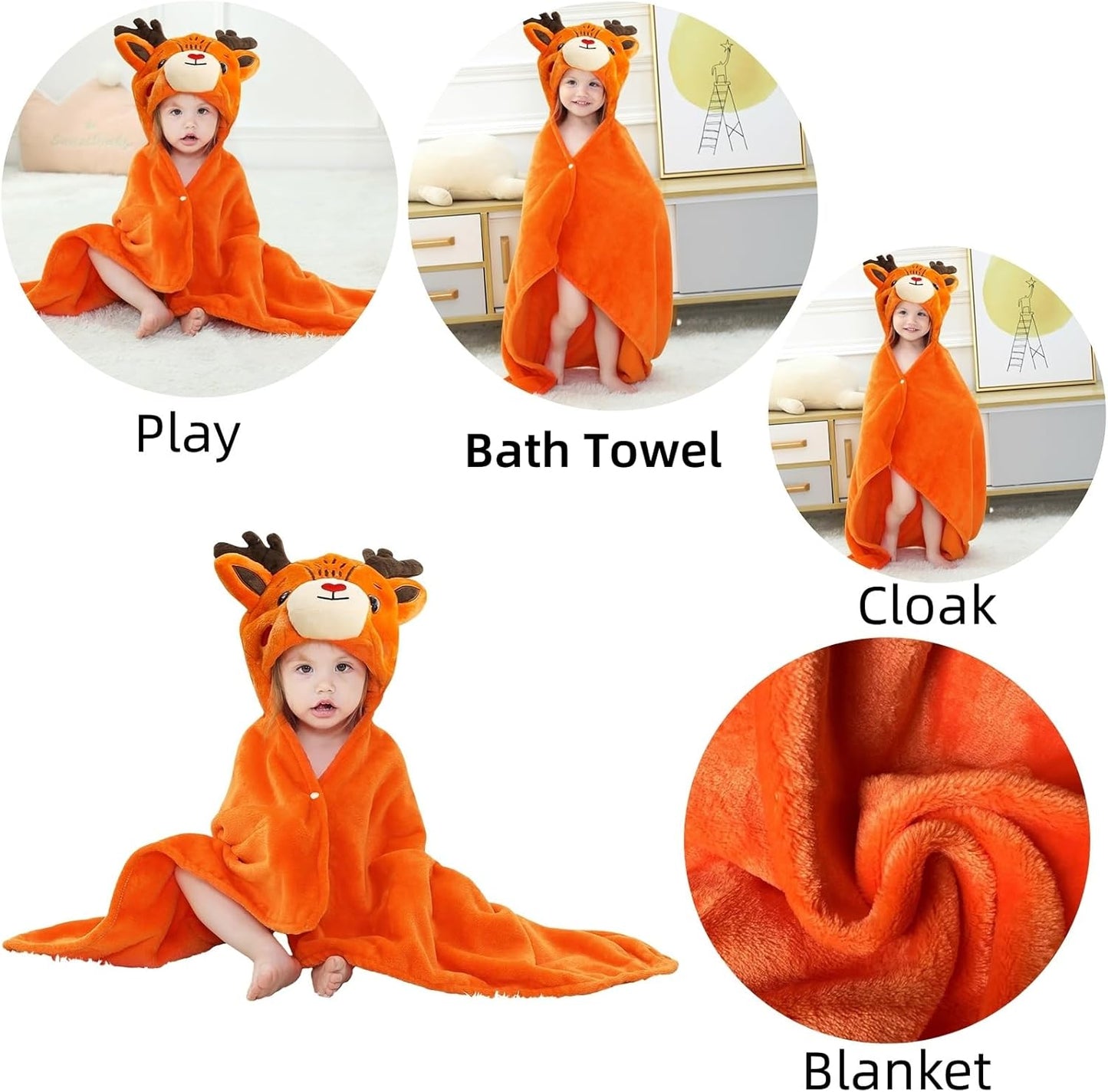 Wearable Blanket Hoodie for Kids Toddlers Hooded Towels Soft Cozy Flannel Wearable Throw Blanket Hoodie for Boys Girls Birthday Gifts (Elk 50 * 40)