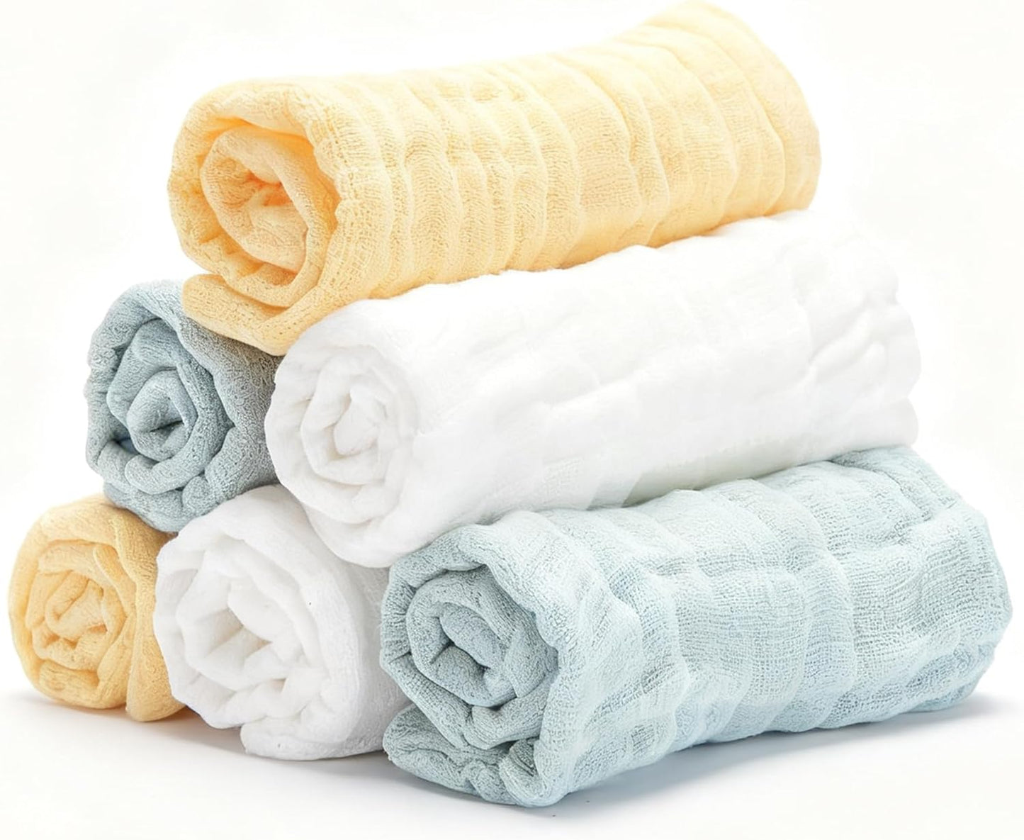 Organic Muslin Baby Washcloths 6 Pack Baby Bath Face Towel 12x12 Inch Extra Absorbent and Soft Burp Cloth and Wash Cloths for Newborn-Infants On Sensitive Skin (White Green Yellow)