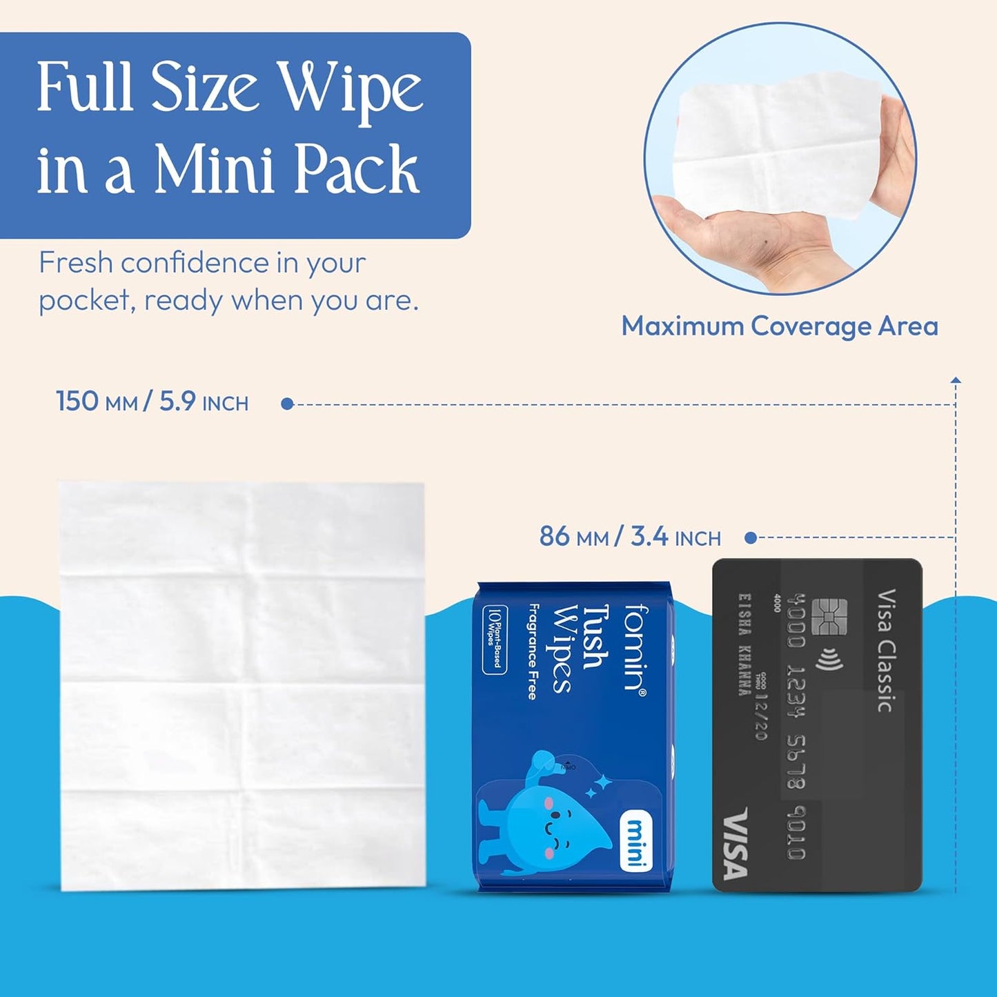 Fomin Flushable Tush Wipes 8 Pack (10 Count) – Unscented Flushable Wet Wipes for Adults – pH Balanced, Biodegradable Cleaning Wipes – Hypoallergenic, Plant Based Travel size Flushable Wipe for Adults