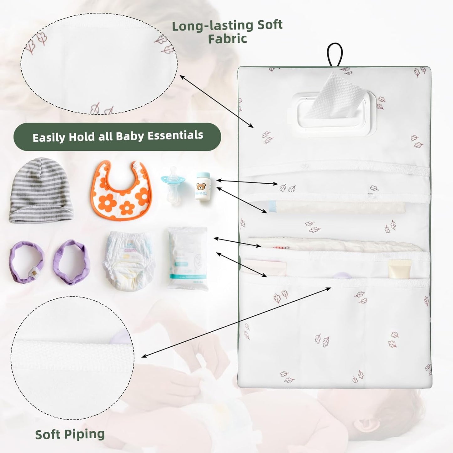 Baby Diaper Bag Organizer, Compact & Foldable Travel Organizer Pouches for Diaper Wipes and Small Essentials, Gift for Baby Shower