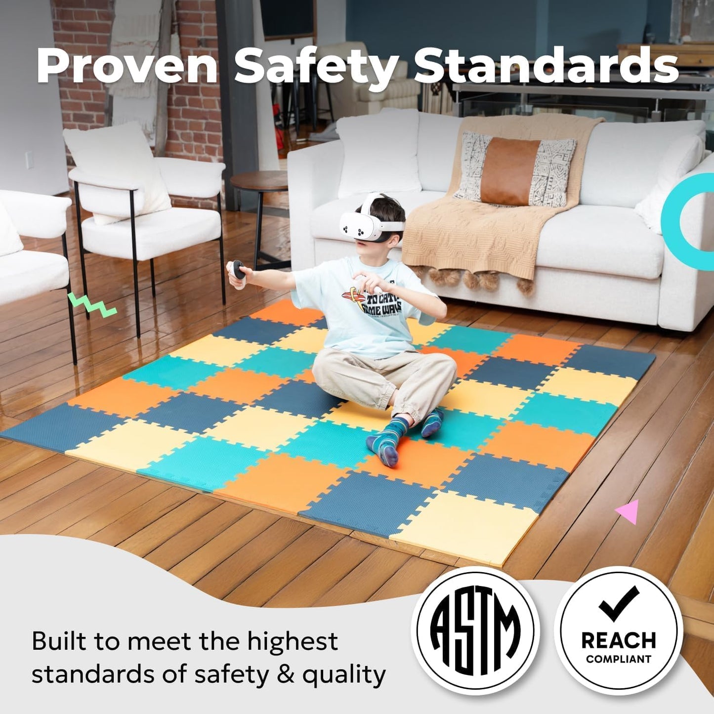 MioTetto Baby Play Mat, Soft Foam Floor Tiles for Kids. Adjustable Interlocking Foam Tiles, Fits with 74x74 Playpen Baby mat for Crawling & Development, Safe & Non-Toxic Playmat for Babies 6-12 Months