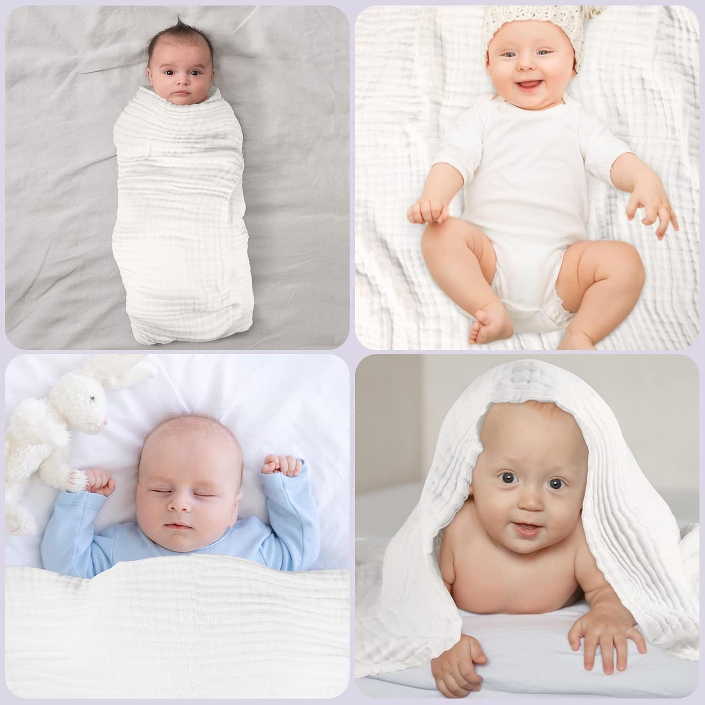 MUKIN Baby Bath Towels, Super Soft Cotton Receiving Blanket for Baby's Delicate Skin,2Pack Swaddle Blanket for Newborns Toddlers Boy Girl,Baby Registry as Shower (White+Green)