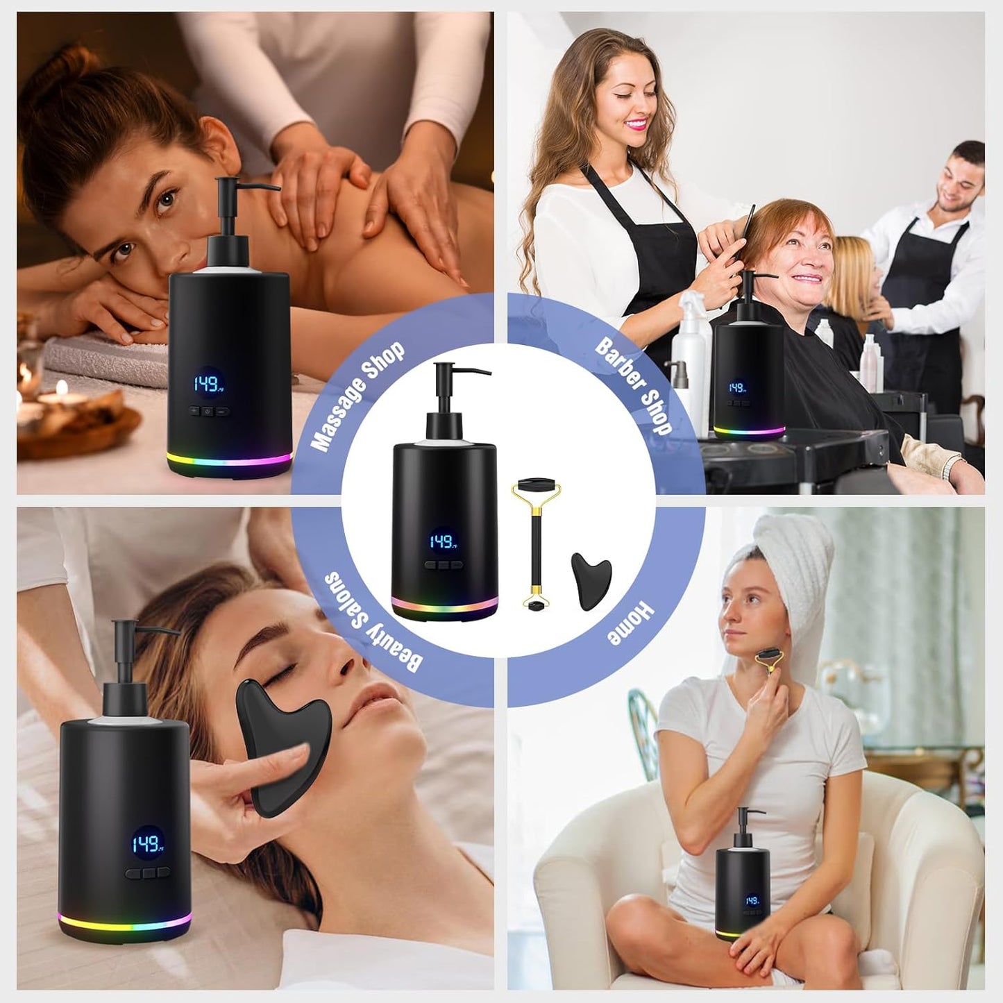 Massage Oil Lotion Warmer, Massage Oil Heater for SPA Massage Therapy and Personal Use, Portable Body Oil Warmer Dispenser with Two Massage Bottles, Adjustable Temperature(86-149°F), Black