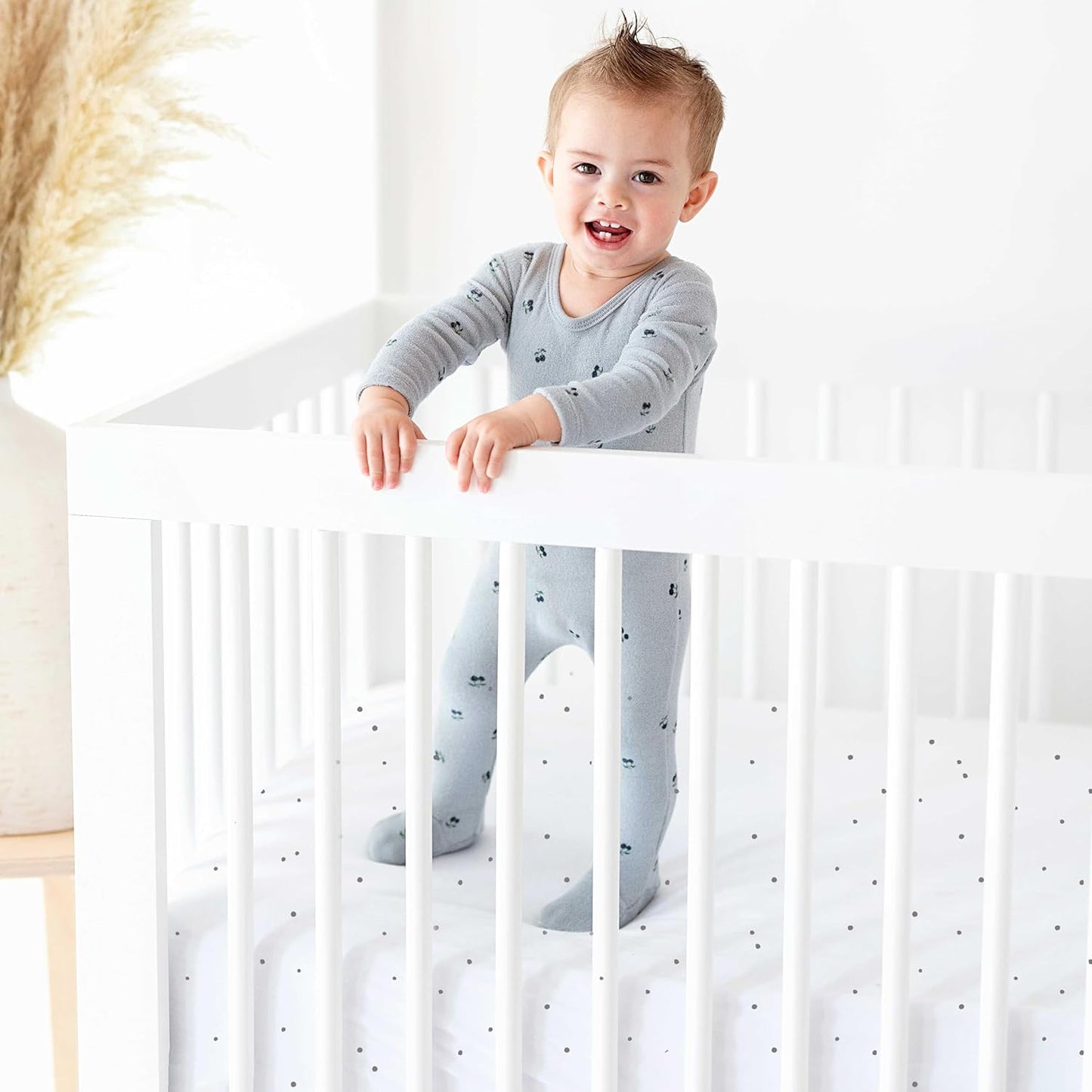 Ely’s & Co. Crib Sheets, Baby Boy/Girl Fitted Crib Mattress Sheet Set, 2 Pack, 100% Jersey Knit Cotton, Infant and Toddler Nursery Bedding, Grey Dottie Print, 28” x 52”
