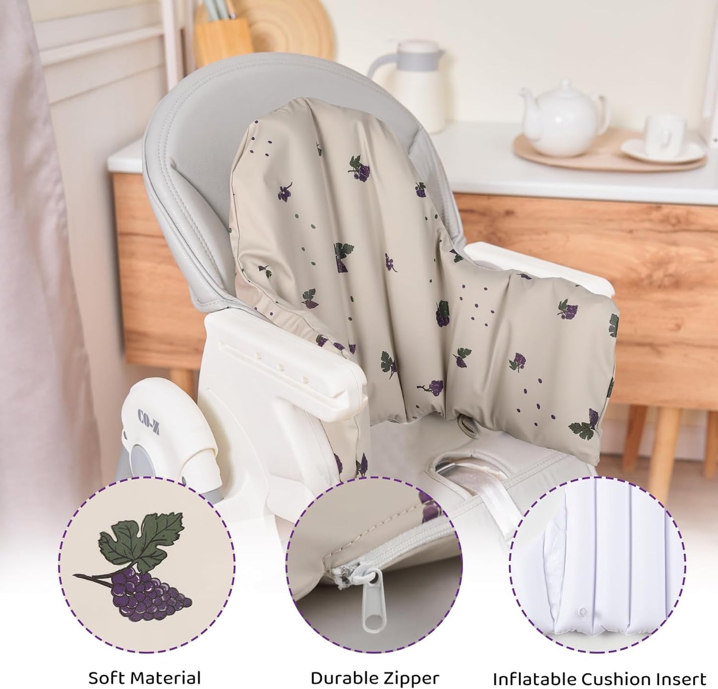 High Chair Cushion with Cover Pad for IKEA Antilop Babies Toddlers Inflatable & Reversible Built-in Inflatable Cushion