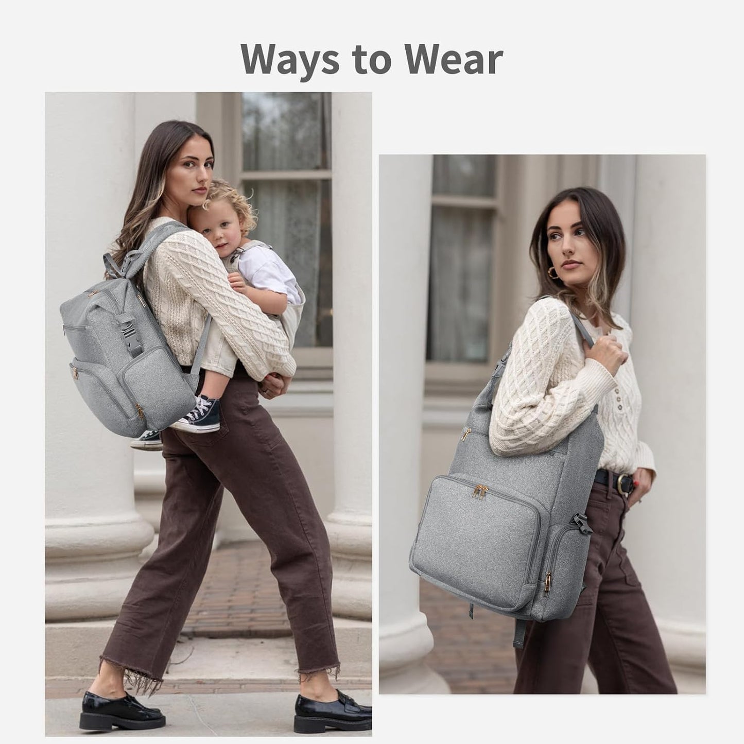 CEI-CEI Neoprene Diaper Bag Backpack with Insulated Pockets, Large Newborn Baby Maternity Bags Travel Tote with Changing Pad (Grey)