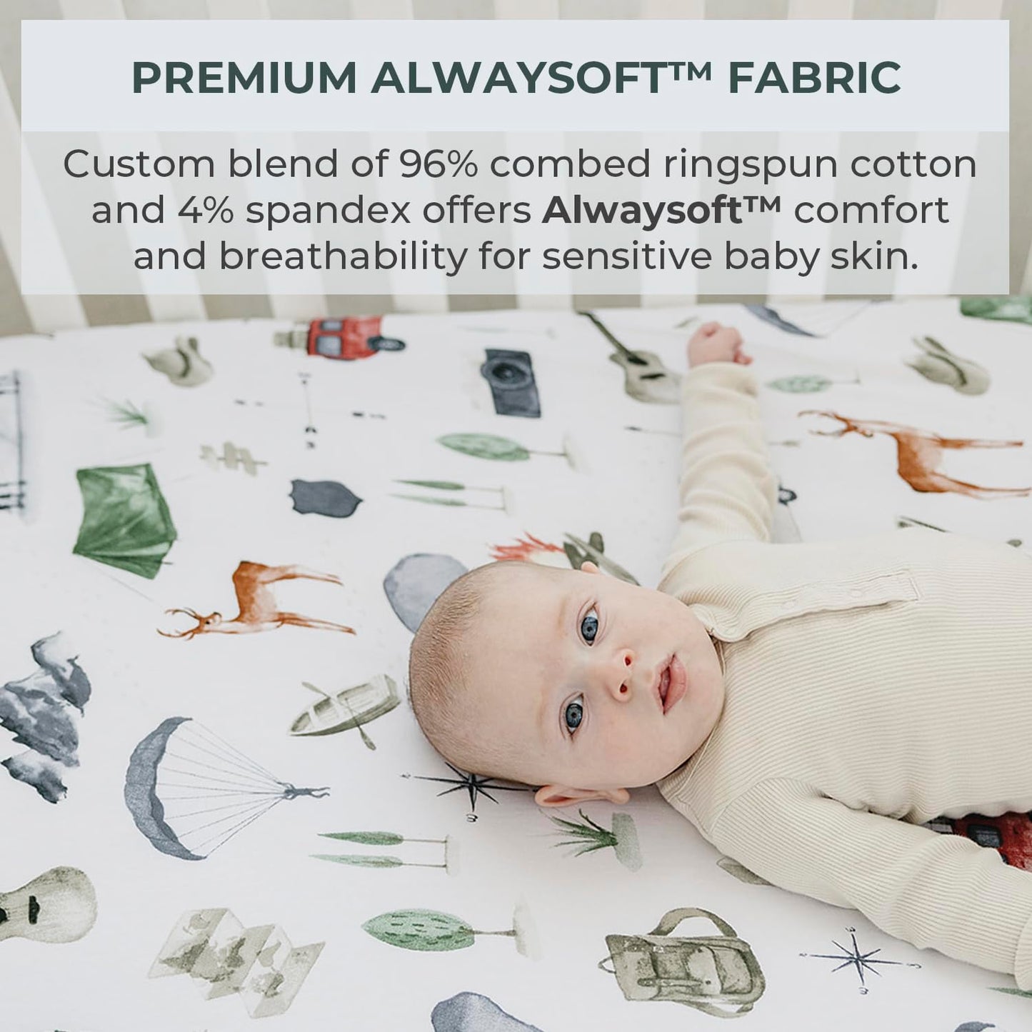 Pobibaby - 2 Pack Premium Fitted Baby Boy Crib Sheets for Standard Crib Mattress - Ultra-Soft Cotton Blend, Safe and Snug, and Stylish Woodland Sheet (Explore)