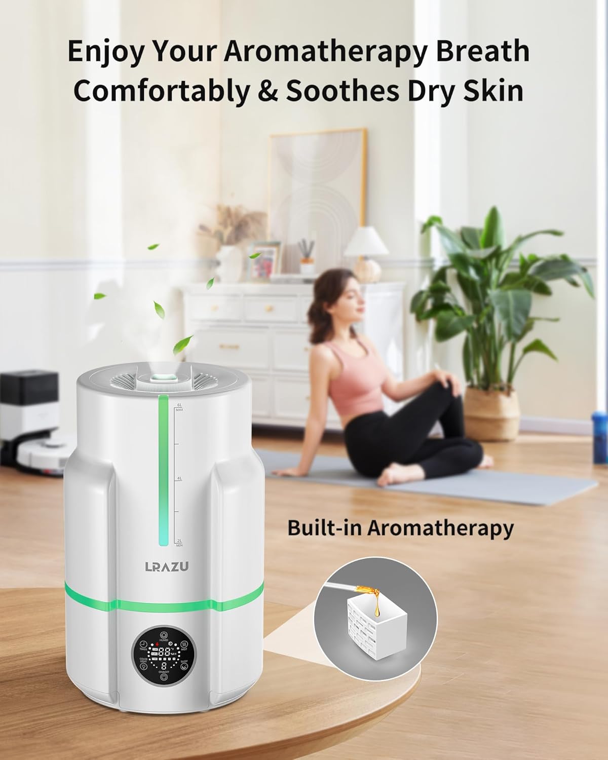 6L Humidifiers for Bedroom, 60H Runtime 26 dB Quiet Supersized Cool Mist Air Humidifiers for Large Room, Baby Nursery, Plant, Indoor, Night Light, Easy to Clean, Precise Humidity Control