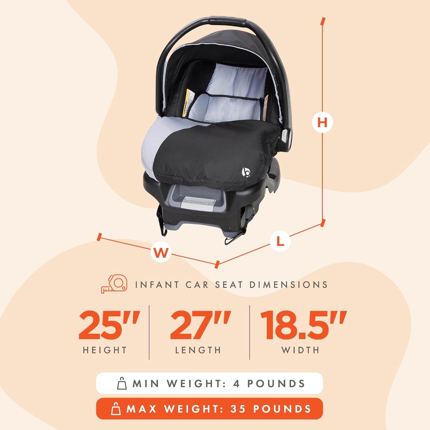 Baby Trend Ally Newborn Baby Infant Car Seat Carrier Travel System with Harness and Extra Cozy Cover for Babies Up to 35 Pounds, Stormy