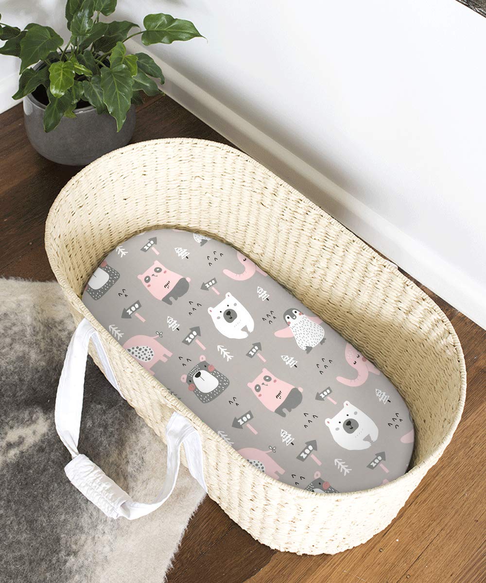 Stretch Fitted Bassinet Sheet Set BROLEX 2 Pack Cradle Sheets for Bassinet Pad/Mattress,Unisex Boys Girls,Ultra Soft,Jungle Animals