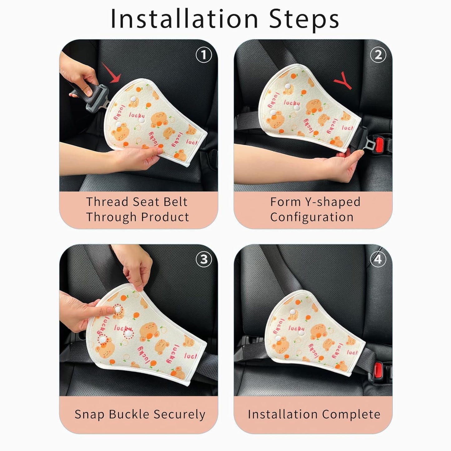 Seat Belt Cover Pad for Kids,Kid's Shoulder & Belly Cushion Protective Padding - Soft Breathable Straps Cushion Cover for Booster Seat, Strollers, and High Chairs(Luck Animal)