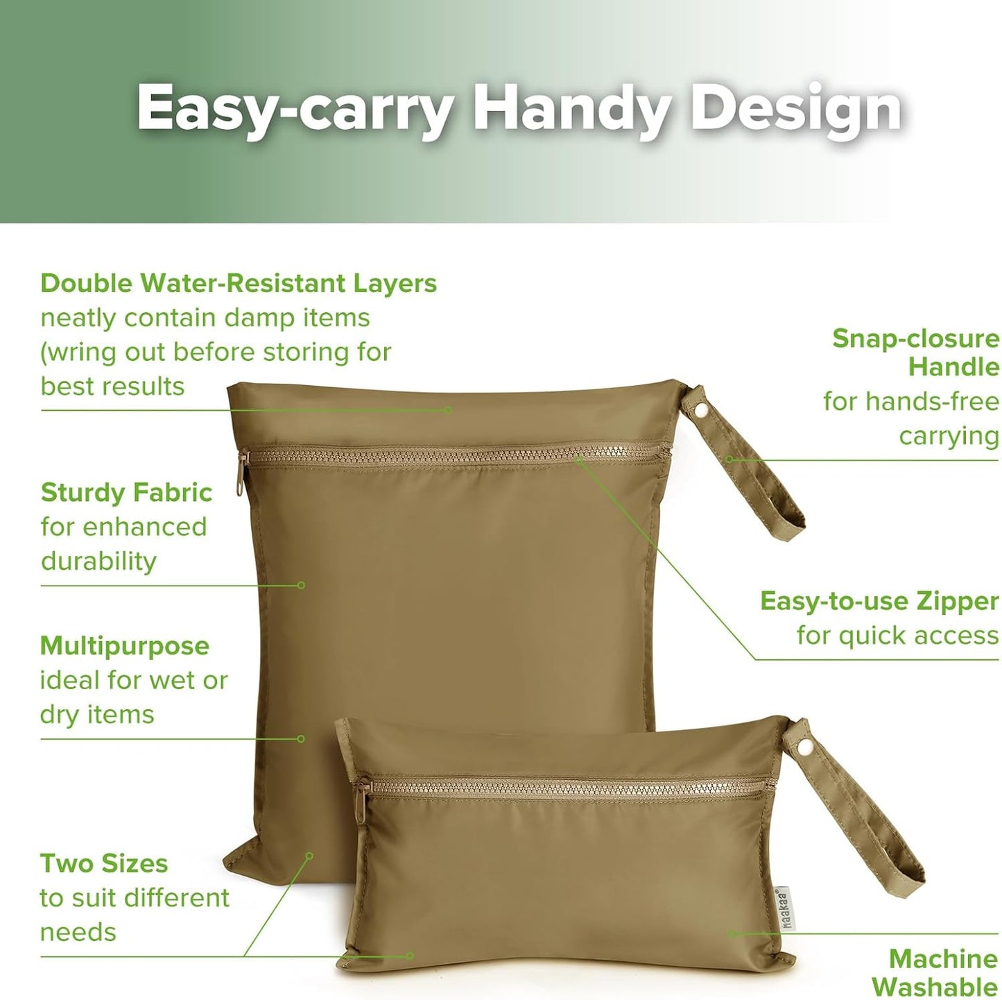 haakaa Waterproof Wet Bags for Baby Wet Dry Bags for Cloth Diaper, Swimsuit & Travel, 1pc, Brown
