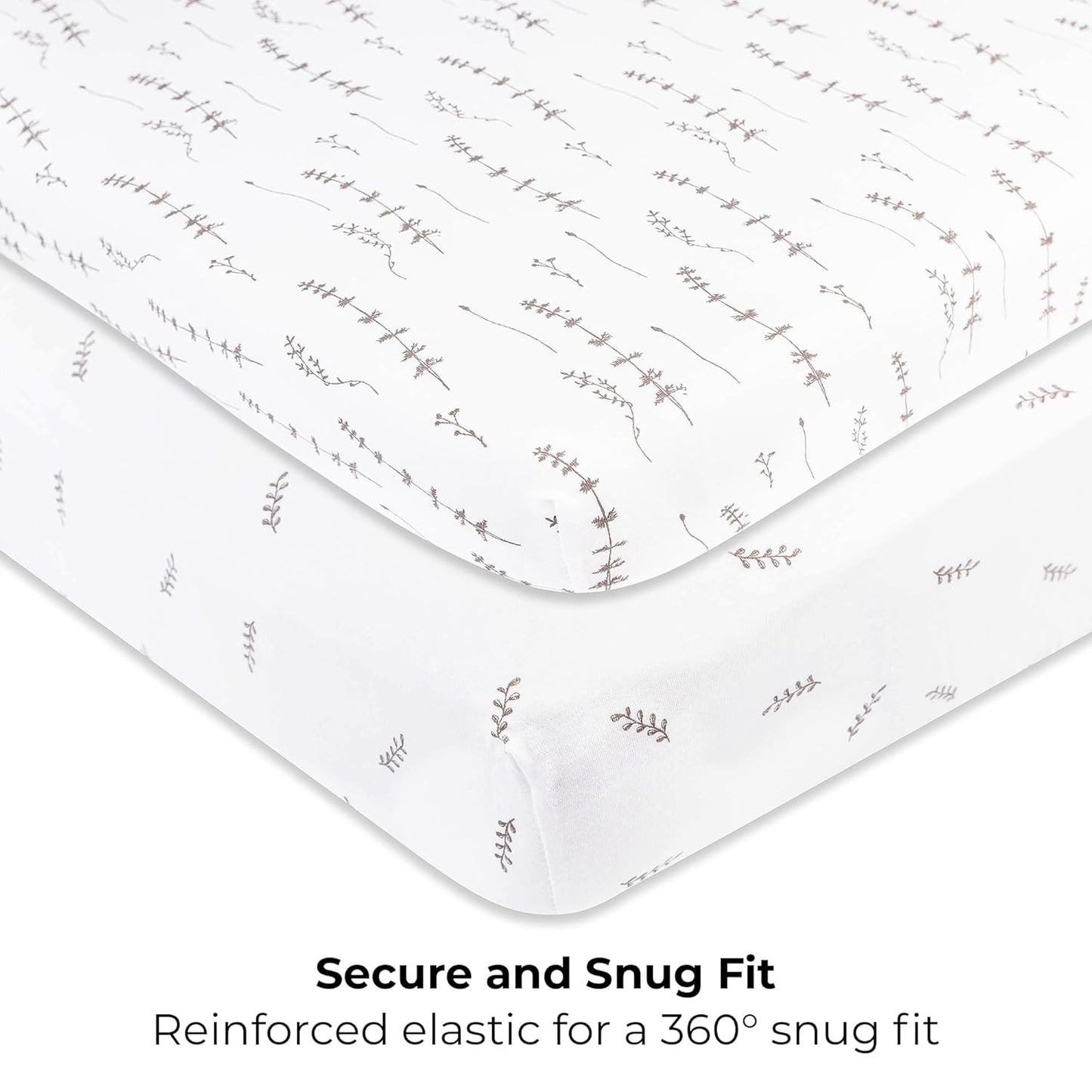 Ely’s & Co. Pack and Play Sheets, for Mini/Portable Crib, 2 Pack Fitted Playpen Play Yard Sheet Set Compatible with Graco Pack n Play, for Baby Boys/Girls, 100% Cotton, Forest Grey Floral, 38”x24”x5”