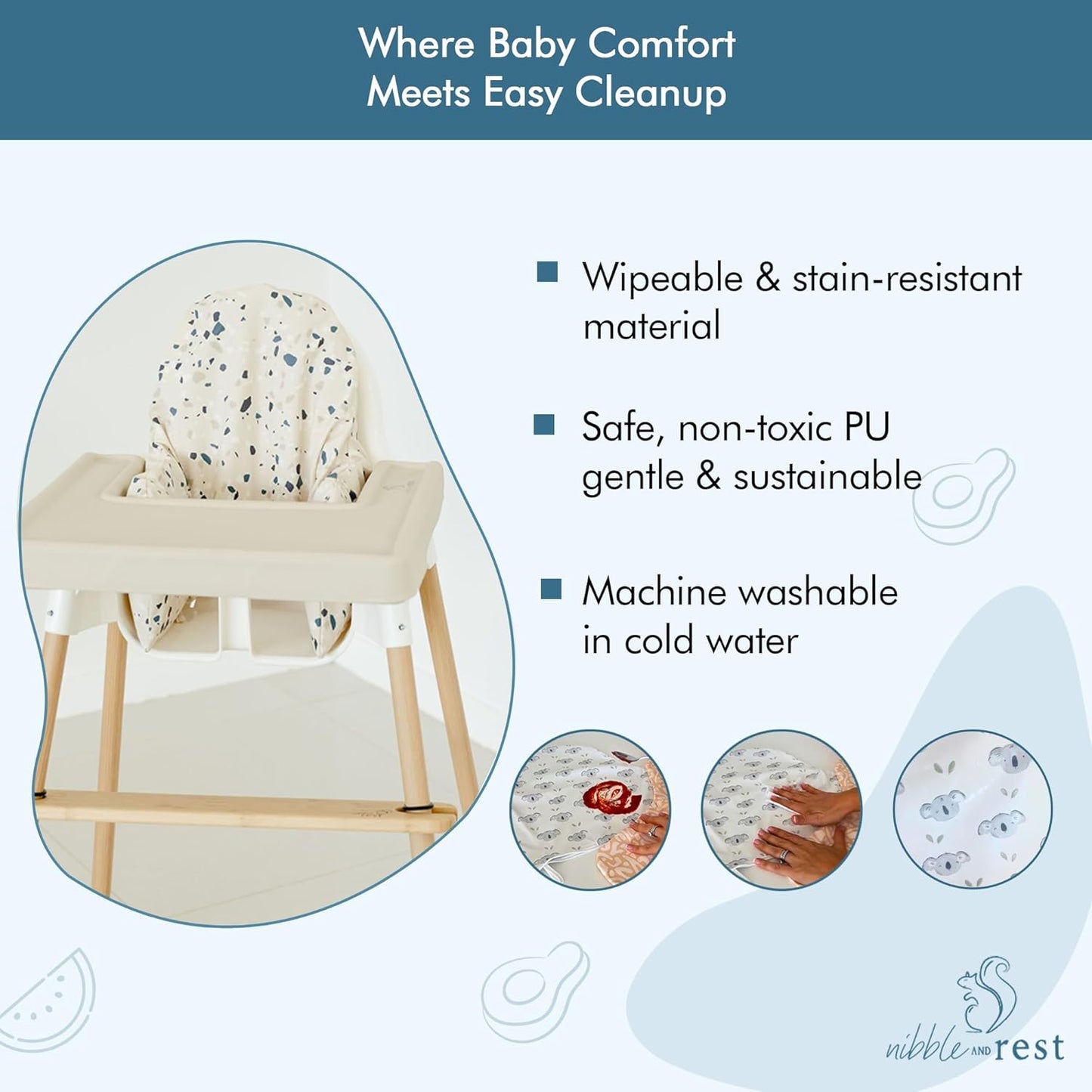 Nibble and Rest Highchair Cushion Cover for Inflatable Cushion, Compatible for IKEA Antilop Highchair,Accessories Stain-Proof and Wipeable Cover (Cushion NOT Included)(Earthyterrazzo)