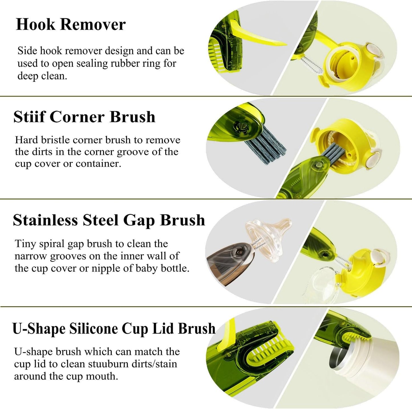 4 in 1 Cup Lid Cleaning Brush Set Multifunctional Bottle Brush Cleaner Tiny Bottle Cup Lid Brush Straw Cleaner Tools Mini Silicone Bottle Cup-Holder Cleaner with Hook Remover Blue & Grey