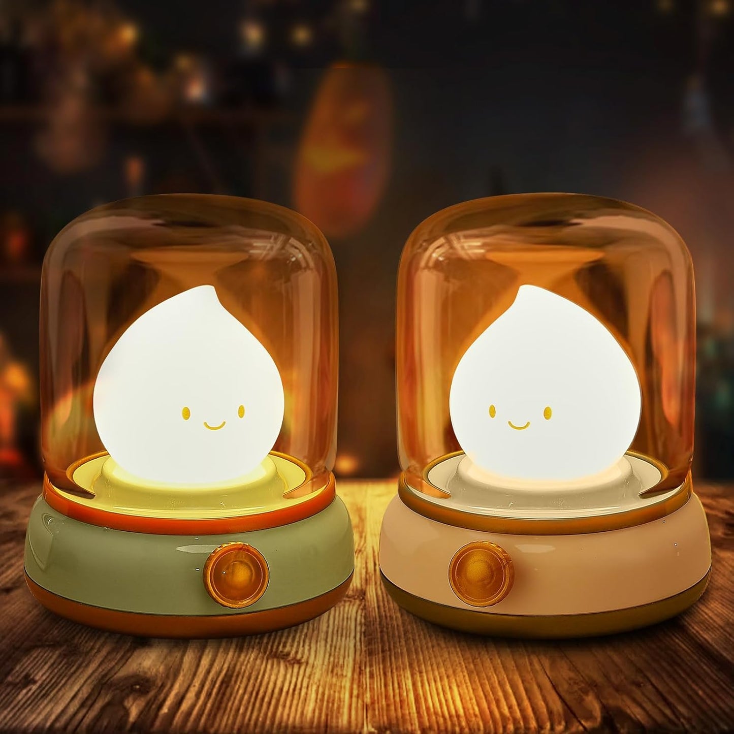 2Pack Ghost Campfire Night Light, Small Cute Desk Lamp, Dimmable Cordless Bedside Table Lamp, Rechargebale Battery Oprated Warm Night Light for Bedroom/Kids/Baby Nursery, Vintage Ambient Lighting