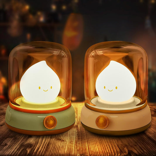 2Pack Ghost Campfire Night Light, Small Cute Desk Lamp, Dimmable Cordless Bedside Table Lamp, Rechargebale Battery Oprated Warm Night Light for Bedroom/Kids/Baby Nursery, Vintage Ambient Lighting