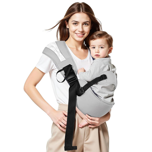 Toddler Carrier Sling for Newborn to Toddler, Ring Sling Baby Carrier 15–55 lbs with Breathable & Anti-Slip Seat Cushion for Comfort, Lightweight Travel-Friendly (Light Gray)