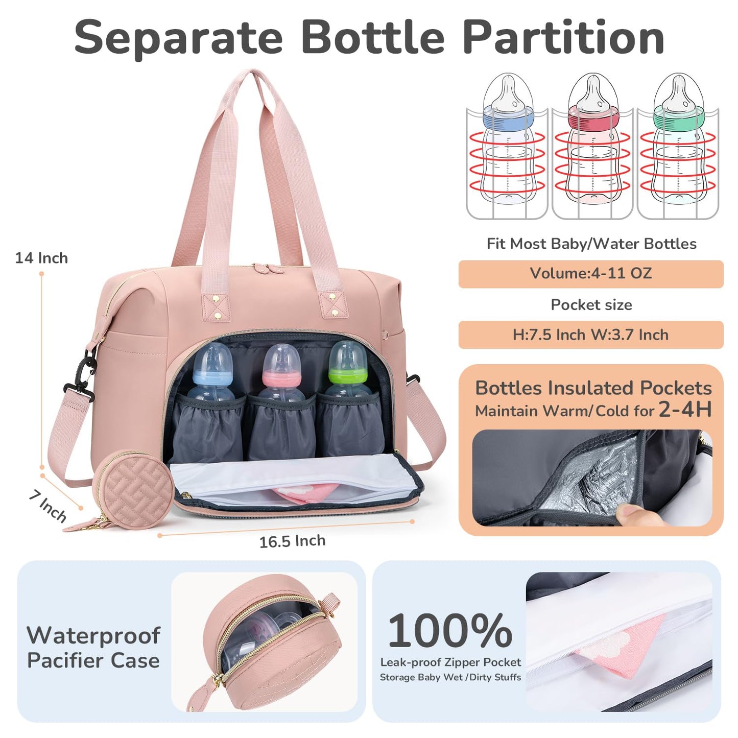 Diaper Bag Tote, Baby Bag Travel Diaper Tote Bag with Pacifier Case, Cute Maternity Hospital Baby Stylish Diaper Tote for Mom Dad Pink