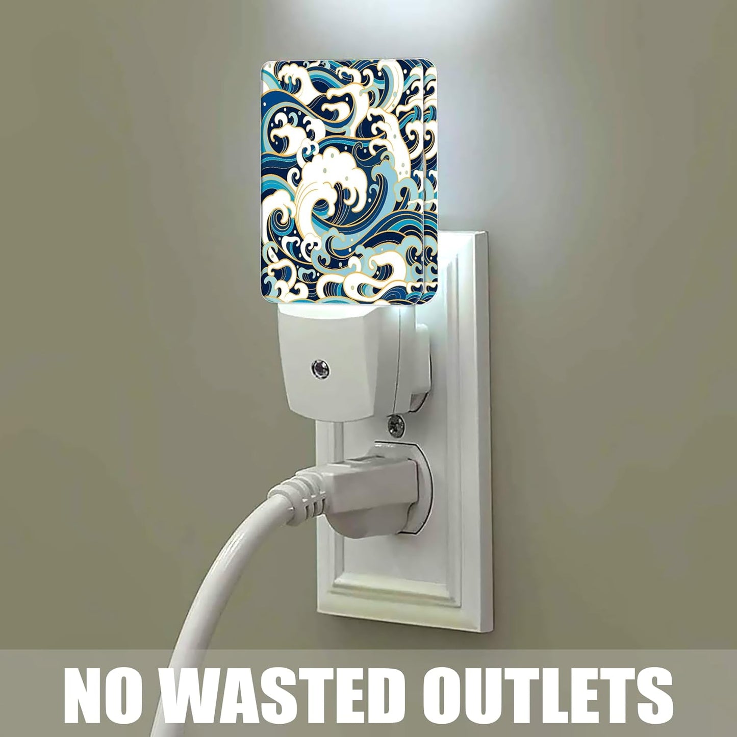 Vintage Sea Waves Dusk to Dawn Night Light, Auto Sensor Lamp Home Indoor Stairway Kitchen Corridor, Night Lights Plug into Wall Decor, Boys Girls Women Men Room Gifts