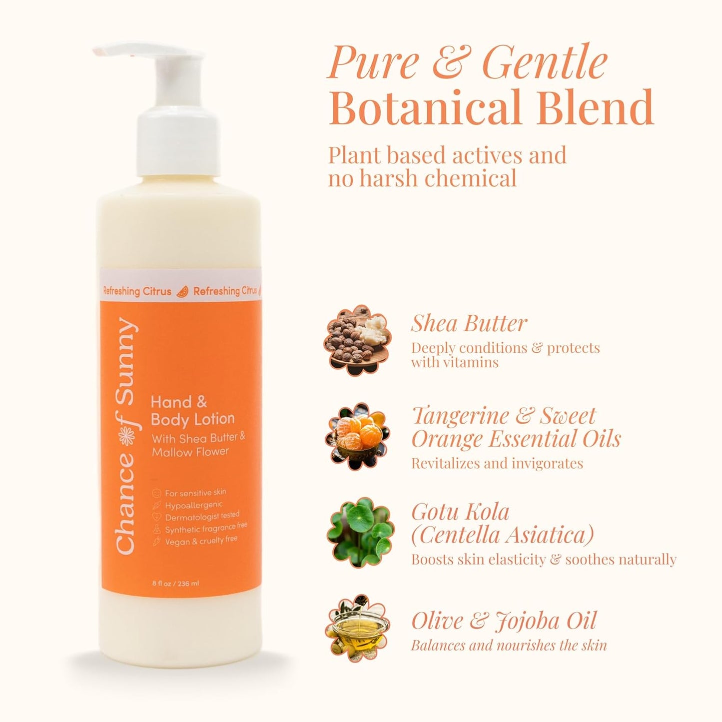 Refreshing Citrus Hand & Body Lotion with Shea Butter, Jojoba & Olive Oil – Natural Moisturizer, Non-Greasy, 8 fl oz Gentle - Hydrating for Dry & Delicate Skin - Family-Friendly & Vegan