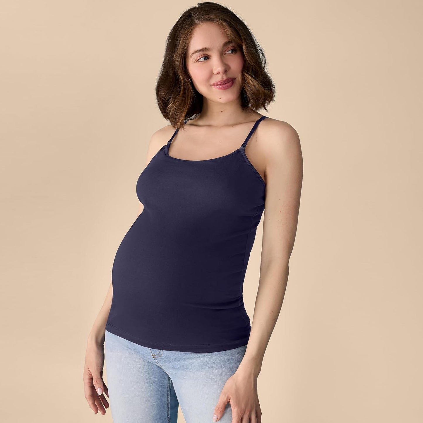 Motherhood Maternity Women's Clip Down Nursing Tank Top Cami with Adjustable Straps and Built-in Shelf Bra for Breastfeeding