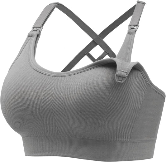 Angelhood Nursing Bras for Breastfeeding, Seamless Nursing Sports Bra Medium Impact Support Maternity Bras for Pregnancy