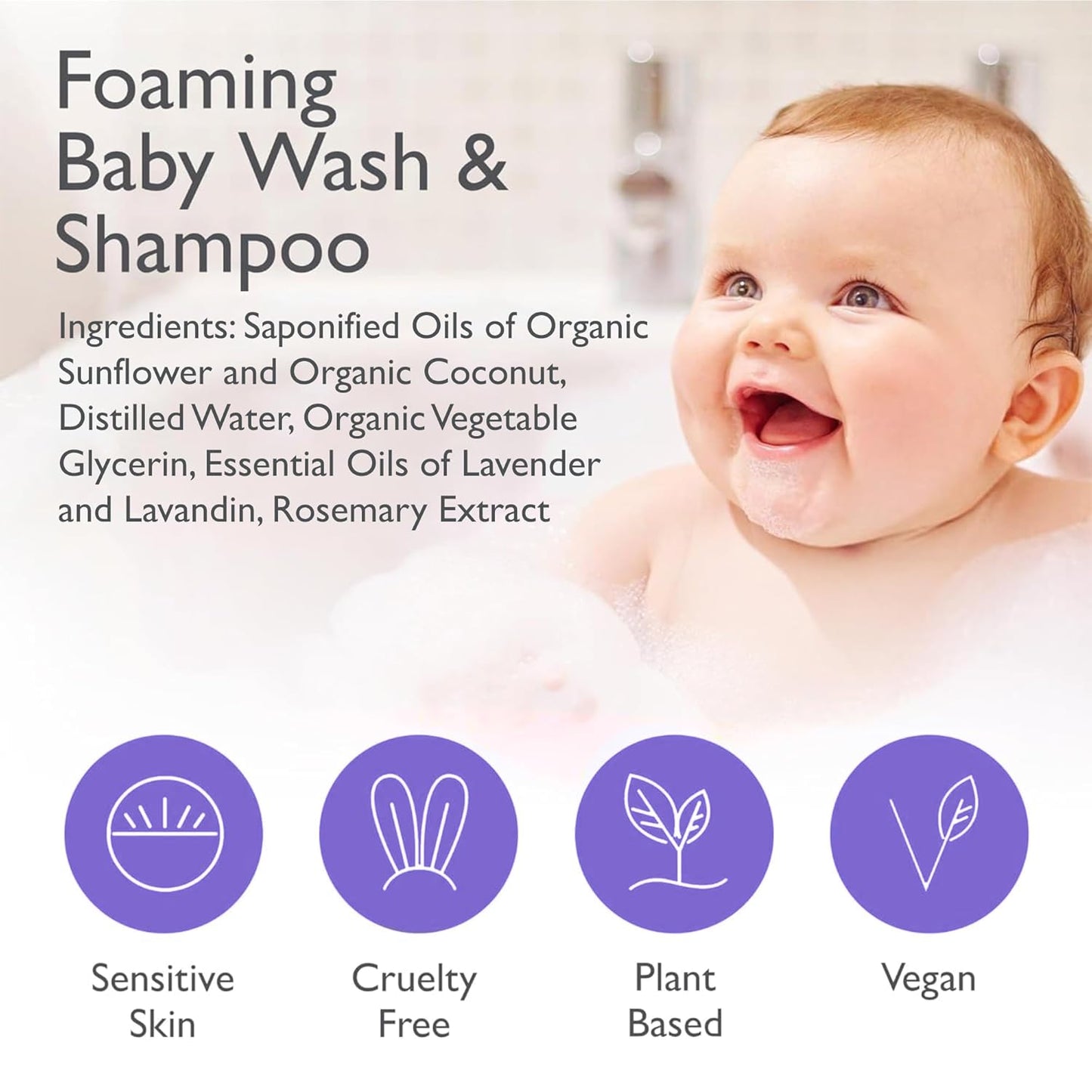 SoCal Suds & Company - 2-in-1 Organic Foaming Baby Shampoo & Body Wash Castile Soap Refill - Gentle Body Soap and Shampoo for Sensitive Skin - Nourishing Ingredients - Newborn Baby - Lavender, 32oz
