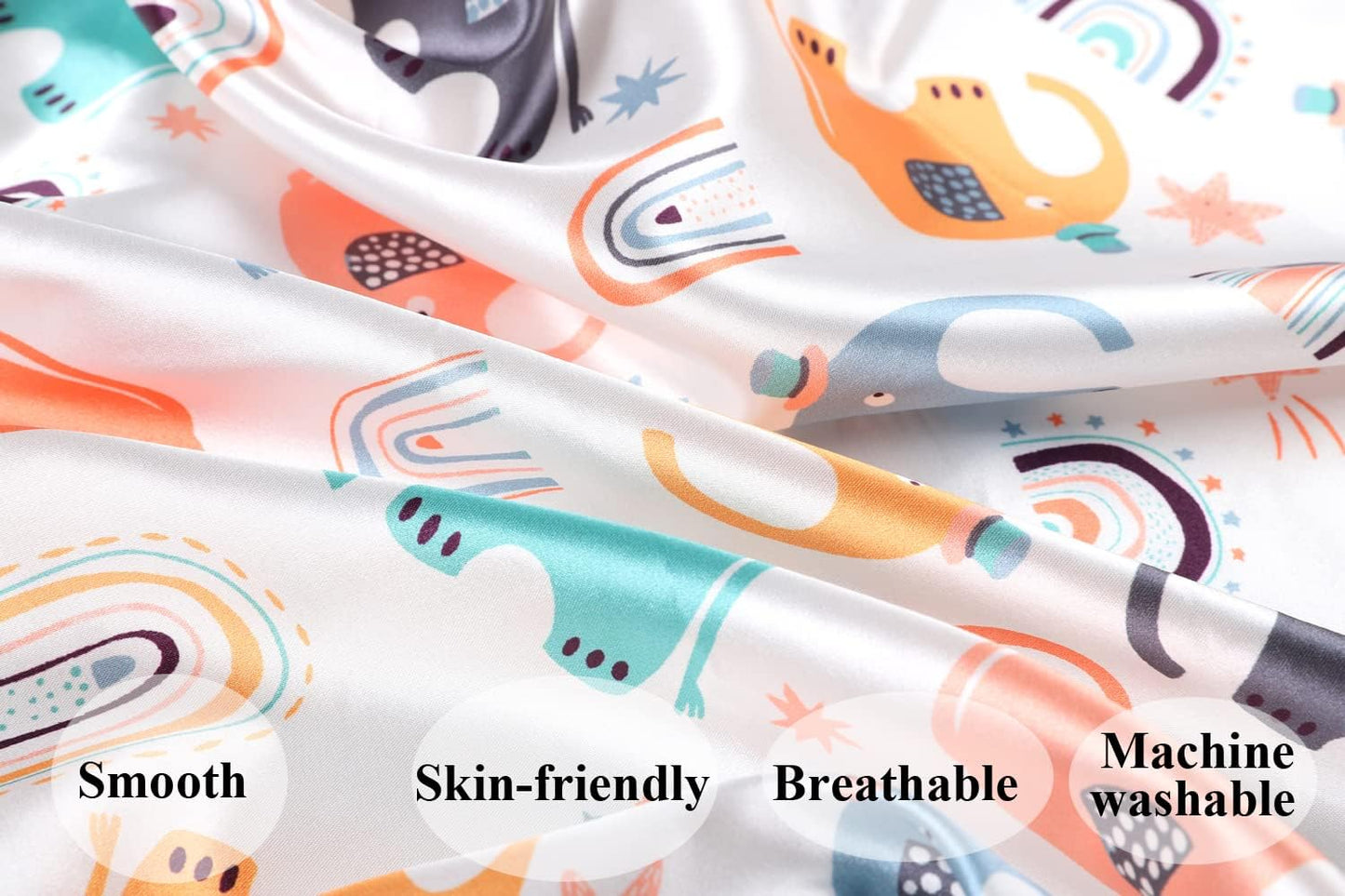 Satin Nursing Pillow Cover Set 2 Pack Ultra Soft Silk Compatible with Boppy Pillow for Breastfeeding Pillow Protect for Baby Hair and Skin Elephant & Rhino Lion