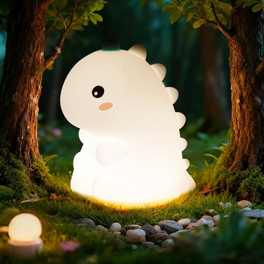 Dinosaur Night Light for Kids, Silicone Nursery LED Night Lamp with 30-Min Timer & 3 Levels Dimmable & Touch Sensor, Rechargeable Bedroom Nightlight for Mom's Night Helper