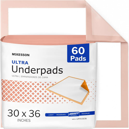 McKesson Underpads Disposable Bed Pads 30" x 36" [60 Count], Heavy Absorbency, Ultra Incontinence Chux Pads for Adults, Elderly, and Baby, Pee Pads