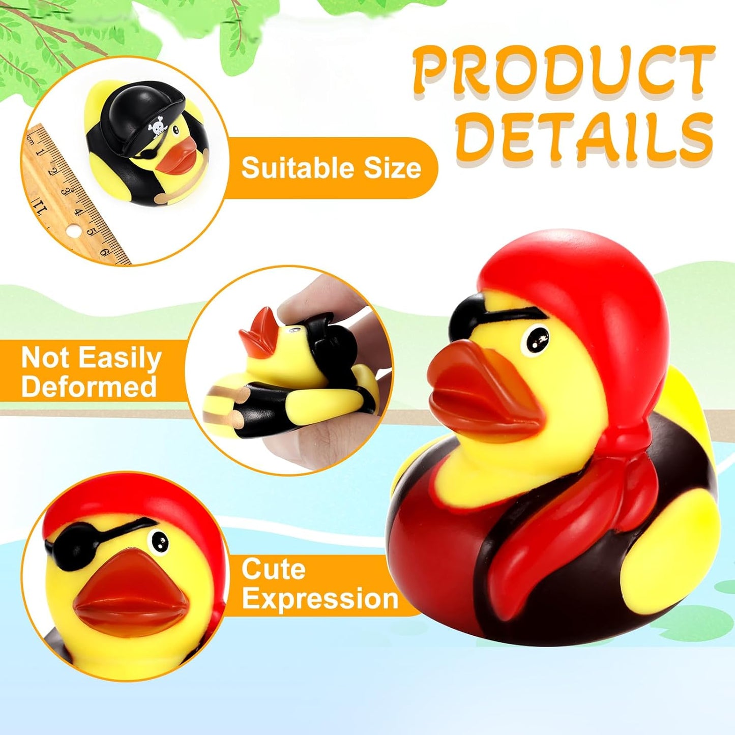 Lewtemi 36 Pcs 2 Inch Mini Pirate Rubber Ducks Cruise Ducks for Hiding with Tags Cute Yellow Decor Bathtub Pool Pirate Party Favors for Carnival Supplies Birthday Party Favor Gifts
